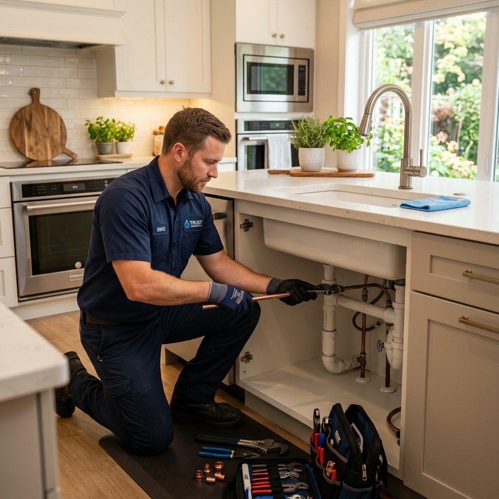 Professional Plumber Working at Home